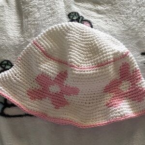 Handmade White and Pink Crochet Flower Hat